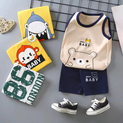 Children Sets Kids Clothes Boys Girls Vest Suit Summer Children's Clothing baby Cotton T-Shirts Shorts Tank Top Sleeveless