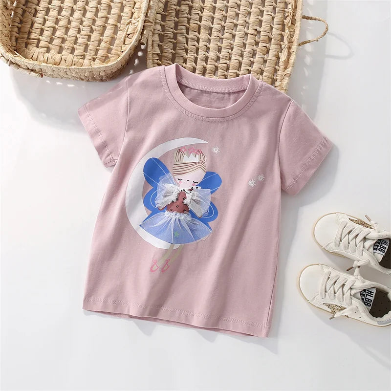 Jumping Meters 3-8T Flowers Kids Tees Hot Selling Cotton Summer Girls Tshirts Baby Clothes Children's Tees Tops