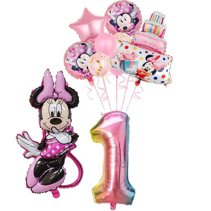 Minnie Mouse Birthday Party Decorations Tableware Set Birthday Decorations Full Set Pink Balloons Banner Candy Box Kids Favors