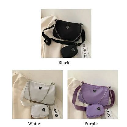 Two-piece Package Fashion Bag with Square Small Bags Women's Fashion Handbags Retro Messenger Bag Crescent Chain Crossbody Bag