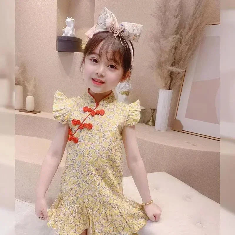 Summer Girl Dress Cheongsam Fashion Baby Chinese Modern Hanfu Girl's Qipao Tang Style Children's Dresses Vestidos Kids Clothes