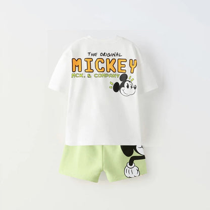 Disney Cartoon T-shirt Outfits Summer Clothing Baby Boys Short Sleeve Tops Shorts Casual Tracksuits Kids Mickey Tees Set 1-5 Age