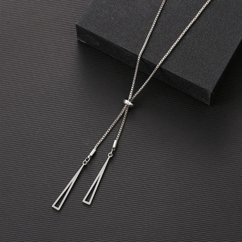 Korean Fashion Triangle Pendant Necklace For Women Jewelry 2025 Trending New Women's Geometric Sweater Necklaces Colar Kolye