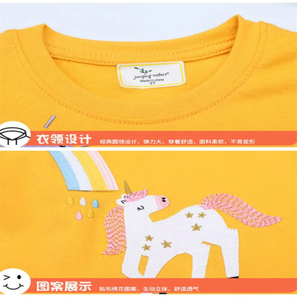 Jumping Meters 2-7T Unicorn Girls T Shirts Summer Children's Clothing Striped Short Sleeve Kids Tees Tops Baby Clothes Shirt