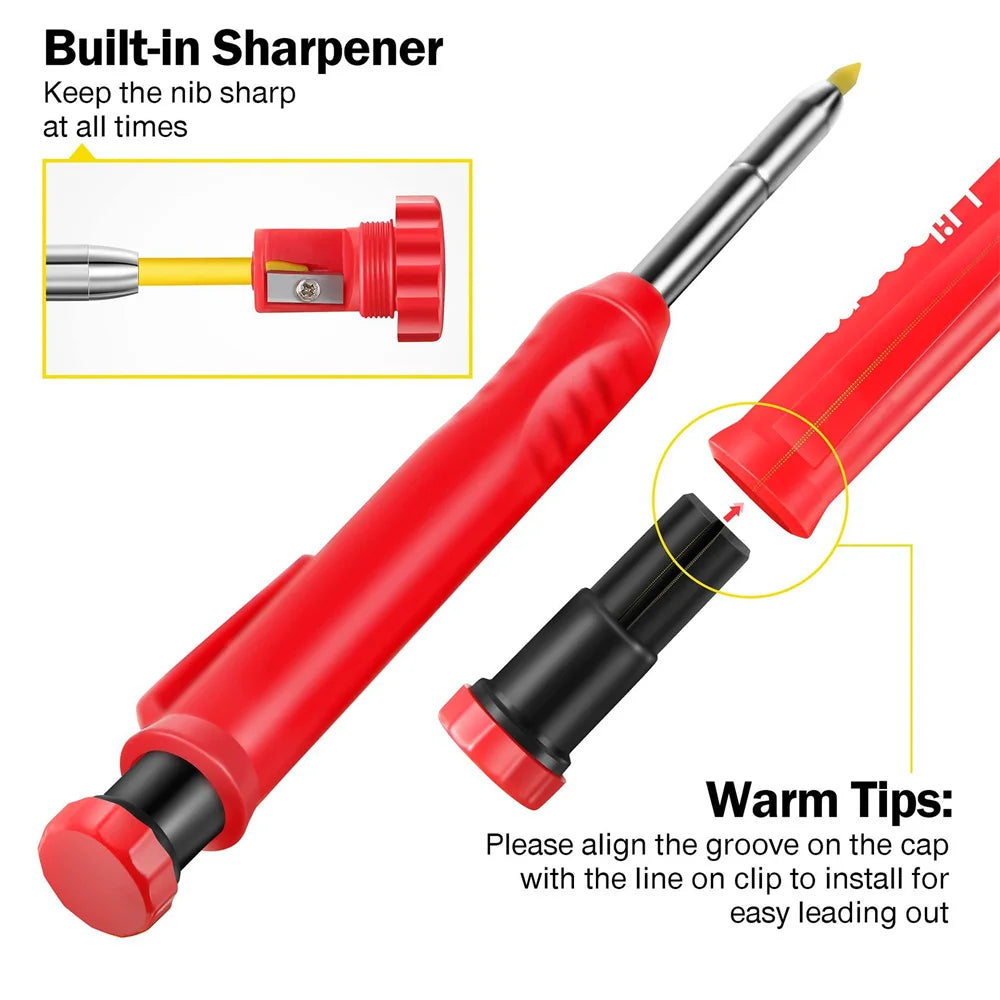 Solid Carpenter Pencil Set Mechanical Pencil 3 Colors Refill Carpentry Marking Scriber Construction Hand Tools Woodworking Tools