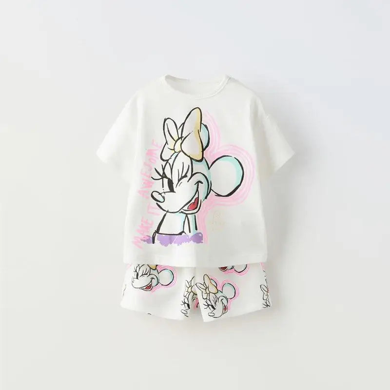 Disney Cartoon T-shirt Outfits Summer Clothing Baby Boys Short Sleeve Tops Shorts Casual Tracksuits Kids Mickey Tees Set 1-5 Age