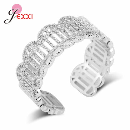 Trendy Simple 925 Sterling Silver Cubic Zironia Adjustable Rings For Women Girl Finger Jewerly Gifts Wholesale