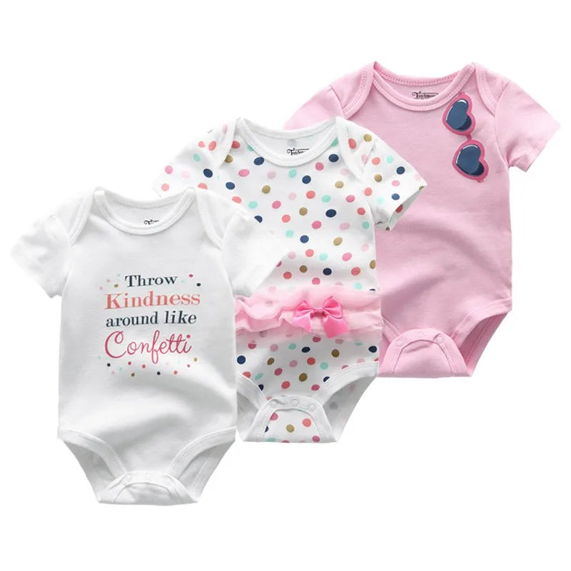 Kiddiezoom 3 Pcs Newborn Cartoon Short Sleeve Baby Boy Girl Bodysuits Soft 100%Cotton Baby Onesies Unisex Baby Clothes