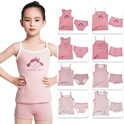 Pink Kids Clothes Set 8pcs Girls Vest Suit Childrens Clothing Set Baby Cotton T-Shirts Shorts Quick Dry Sleeveless Tank Top 2024