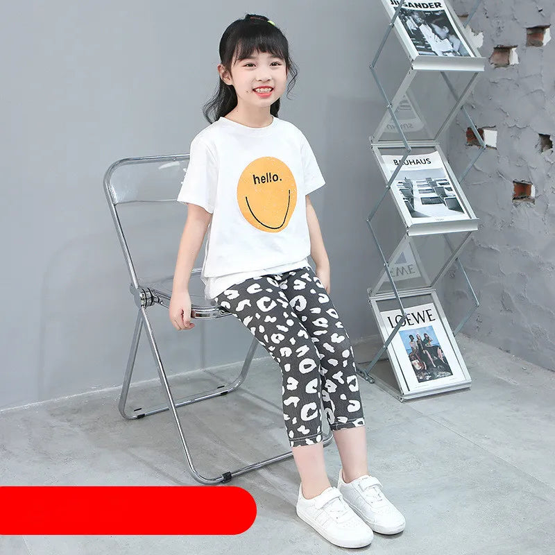 2 to 9 Years Girls Leggings Kids Outdoor Travel Clothes Pencil Pants Long Casual Floral Slim Leggings Teenage Children Trousers