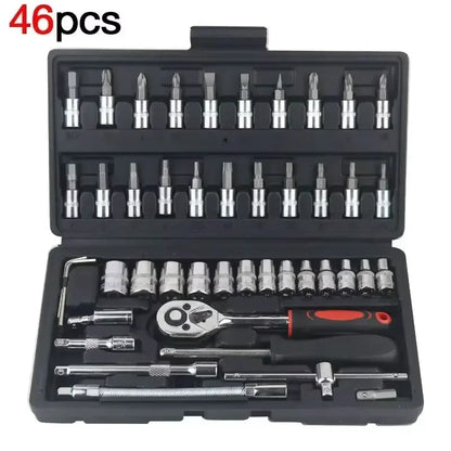 46pcs 1/4 Inch Drive Socket Set  Car Tool Kit, Bit Socket Wrench Set Metric Mechanic Tool Set Car accessories Ratchet Wrench Set