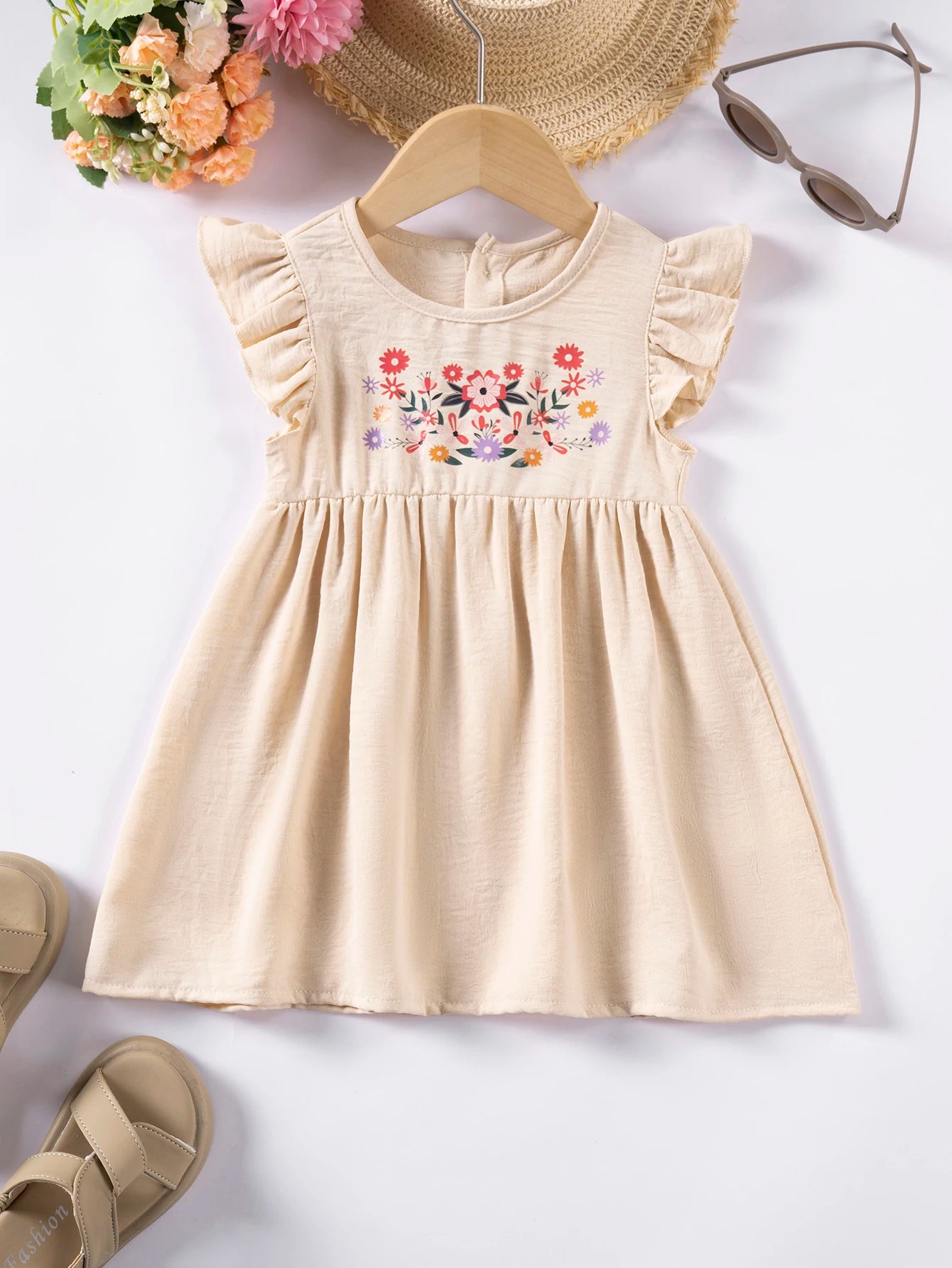 New Summer Toddler Girl Dress Small Fly Sleeve Floral Dress Sweet Cute Baby Comfortable Cotton Soft Skin-friendly Birthday Gift