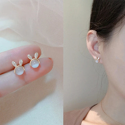 2022 Trendy 925 Sterling Silver Cute Bunny Cat Eye Zircon Stud Earrings Fashion Woman Simple Luxury Jewelry Party gifts