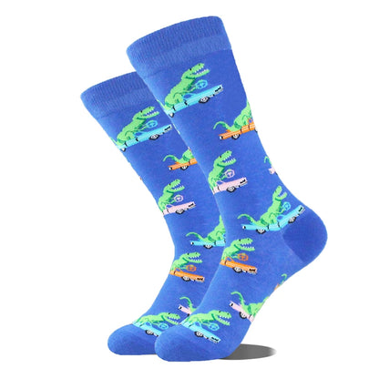 Cotton Happy Funny Socks Men Alien Planet Shark Crazy Design Sokken Unisex Novelty Dinosaur Crew Skateboard Calcetines Hombre