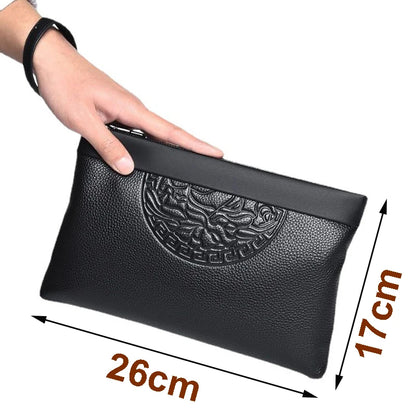 Fashion Men's Handheld Bag Business Large Capacity Retro Soft Face Leather Clip Casual Fashion Handheld Bag Zipper Bag Wallet