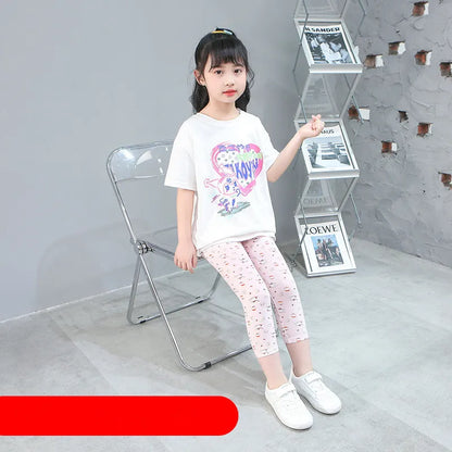 2 to 9 Years Girls Leggings Kids Outdoor Travel Clothes Pencil Pants Long Casual Floral Slim Leggings Teenage Children Trousers