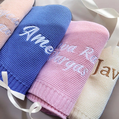 Personalized Knitted Blanket Embroidered Baby Name Stroller Cover Kids Cotton Nap Blanket for Newborn Shower Gifts