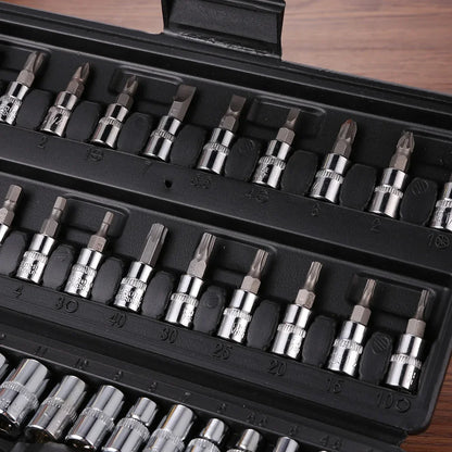 46pcs 1/4 Inch Drive Socket Set  Car Tool Kit, Bit Socket Wrench Set Metric Mechanic Tool Set Car accessories Ratchet Wrench Set