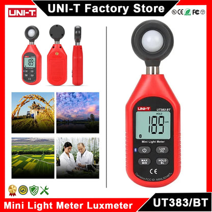 UNI-T UT383 UT383BT Mini Light Meter Digital Professional Luxometer 199900Lux 18500FC Illuminometer Photometer Light Lux Meter