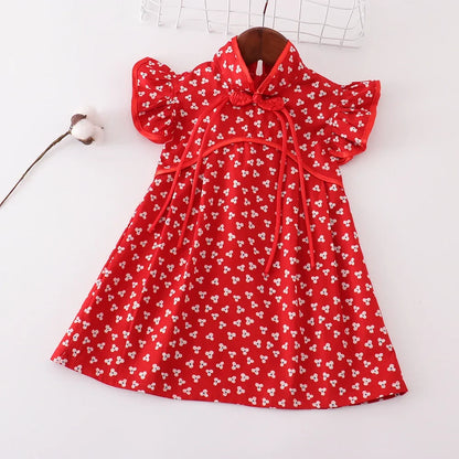 Fashion Red Girls Dresses Casual Perform Outfit Baby Qipao Chinese Dress Summer Kids Cheongsams Costume Vestido Girl Clothes