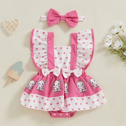 Infant Baby Girl Summer Clothes Ruffle Fly Sleeve Romper Dress Cute Print Playsuits with Headband Summer Outfit