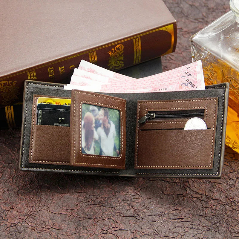 Free Name Engraving Men Wallets Slim Coin Pocket Photo Holder New Short Small Male Wallet Card Holder Frosted Leather Men Purses