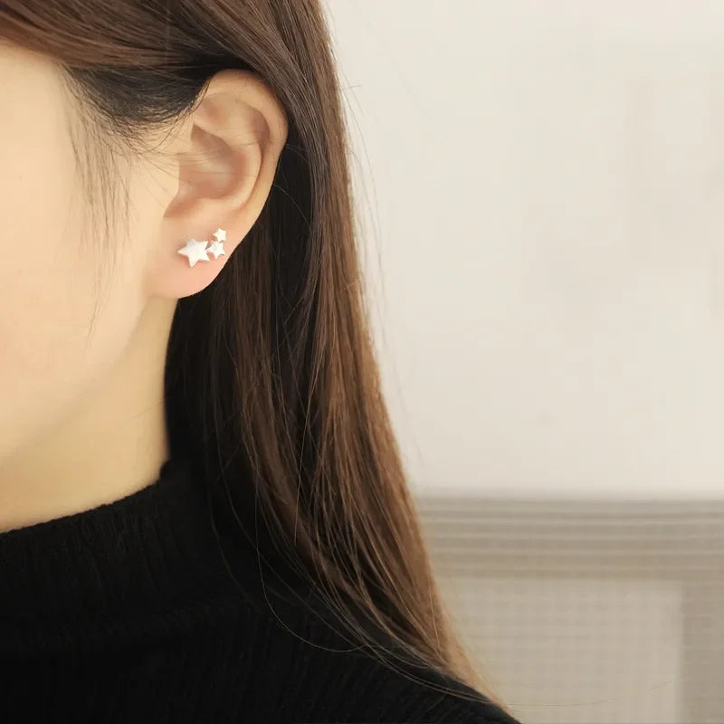 Silver Color Star Stud Earrings Women Girl Gift Fashion Cute Banquet Asymmetry Jewelry Dropshipping Wholesale