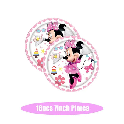 Minnie Mouse Birthday Party Decorations Tableware Set Birthday Decorations Full Set Pink Balloons Banner Candy Box Kids Favors