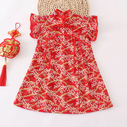 Fashion Red Girls Dresses Casual Perform Outfit Baby Qipao Chinese Dress Summer Kids Cheongsams Costume Vestido Girl Clothes