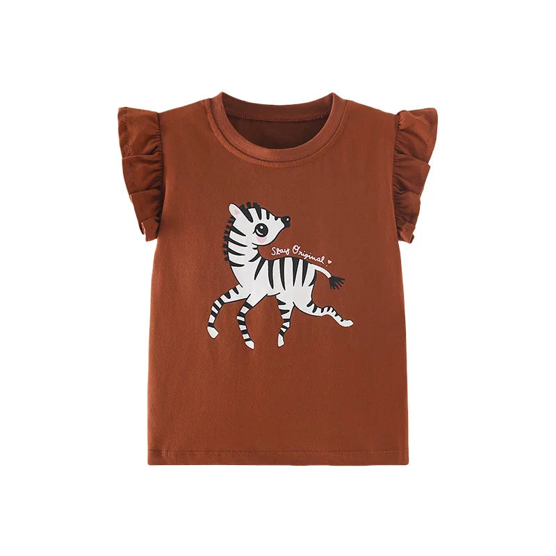 Jumping Meters 3-8T Flowers Kids Tees Hot Selling Cotton Summer Girls Tshirts Baby Clothes Children's Tees Tops