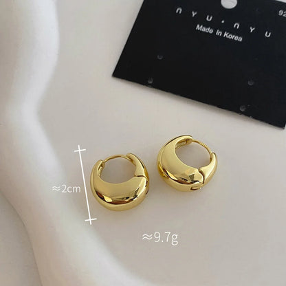 925 Sterling Silver Smooth Gold Round Chunky Hoop Earrings for Women Round Circle Earrings Jewelry Prevent Allergy Party Gift