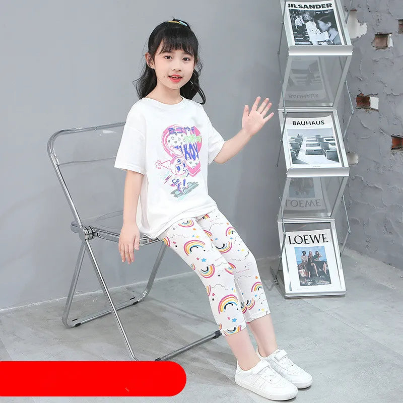 2 to 9 Years Girls Leggings Kids Outdoor Travel Clothes Pencil Pants Long Casual Floral Slim Leggings Teenage Children Trousers