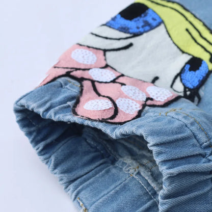 2024 Disney Girls Outfits Cartoon Donald Duck Sets Printed Summer Shirt Broken Hole Denim Shorts Girl Clothing Set girls Clothes