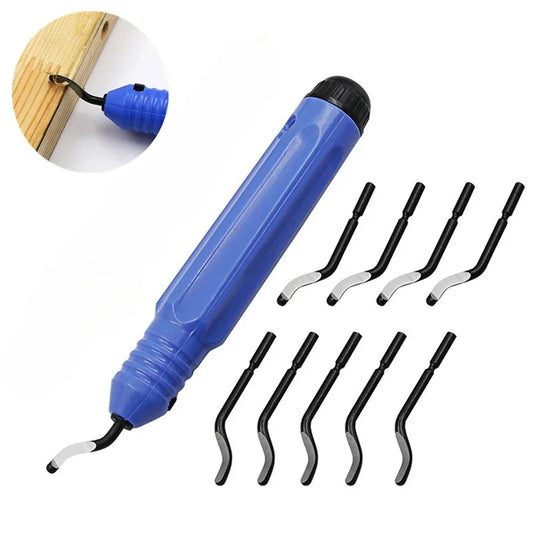 Handle Burr Metal Repair Deburring Tool Kit 10pc Router Bit Rotary Deburr Blades Remover Hand DeburRed for Wood Plastic