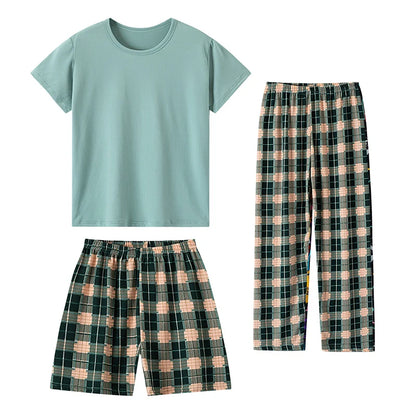 2/3/4 Piece Fashion Children's Mix And Match Boys' Solid Color Casual T-shirt Girls' Wild Plaid Pants Comfortable Home Clothes