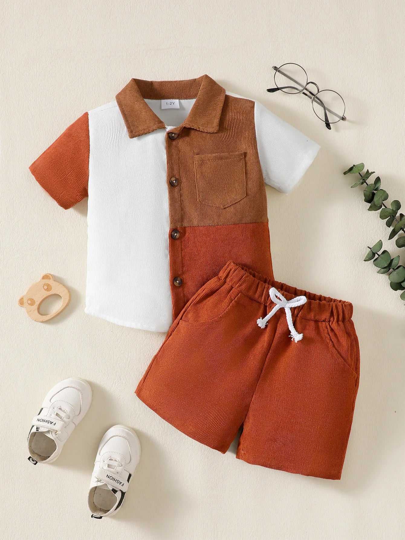 2PCS Clothes Outfit Kids Boy Fashion Color Block Short Sleeve Top+Shorts Summer Gentleman Clothes Set for Children Boy 1-6 Years