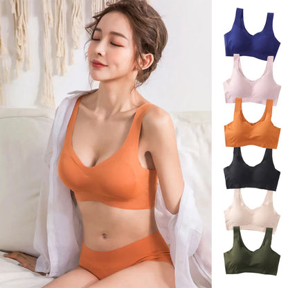 Women Ladies Seamless Wireless Bras Padded Bralette Yoga Running Sports Crop Tops Vest With Chest Pad