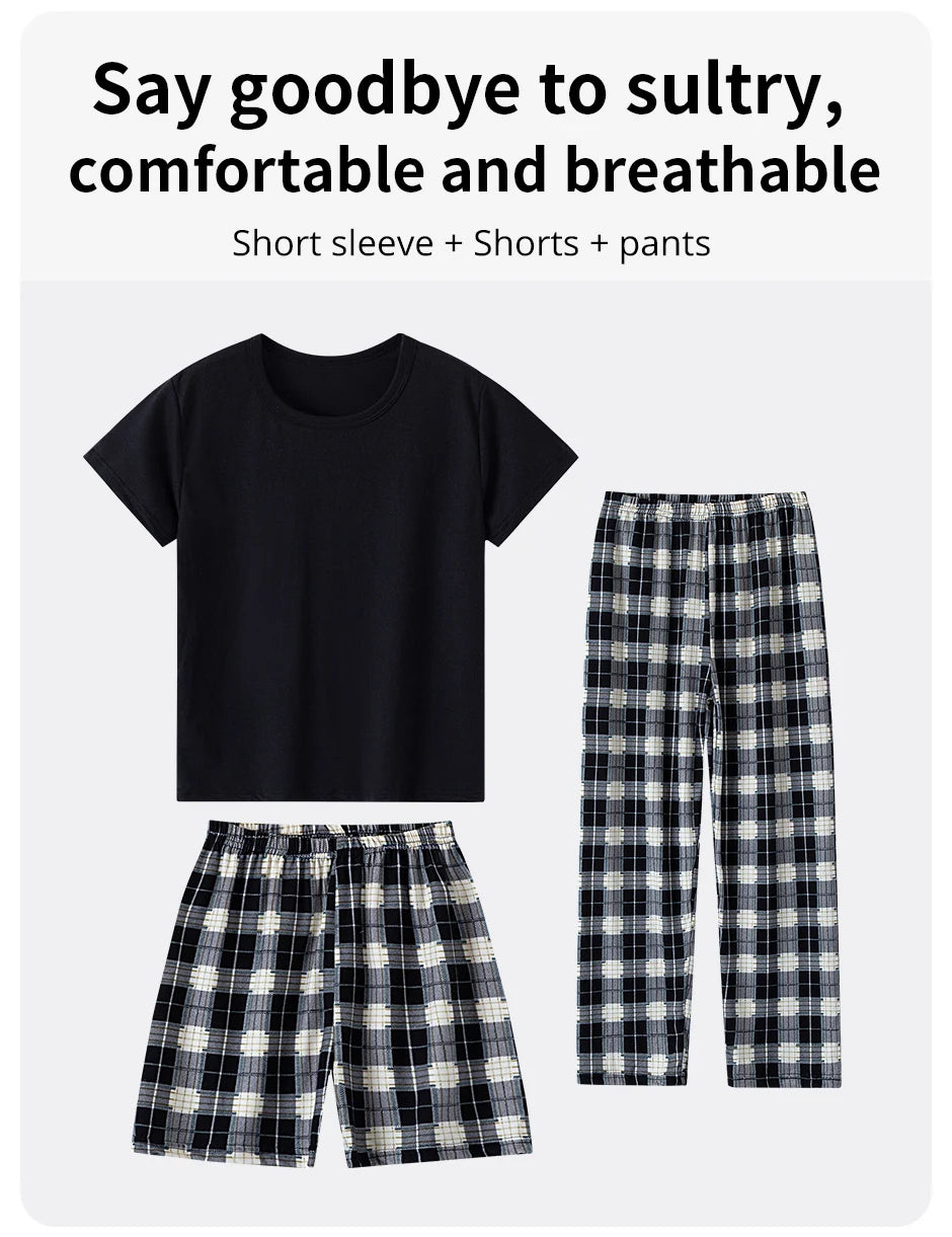 2/3/4 Piece Fashion Children's Mix And Match Boys' Solid Color Casual T-shirt Girls' Wild Plaid Pants Comfortable Home Clothes