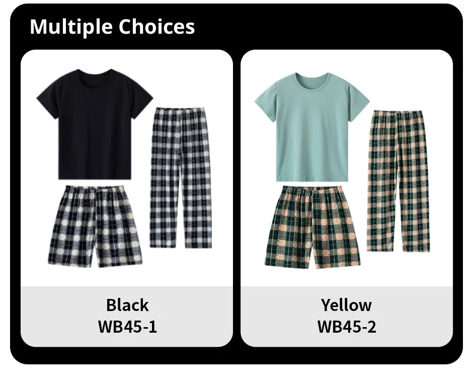 2/3/4 Piece Fashion Children's Mix And Match Boys' Solid Color Casual T-shirt Girls' Wild Plaid Pants Comfortable Home Clothes