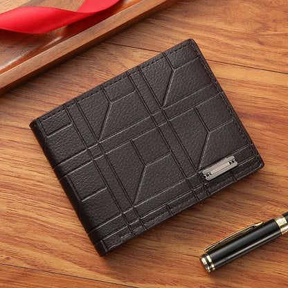 New Brand Men'S Wallet Men'S Short Wallet Youth Fashion Plaid Horizontal Soft Leather Wallet Large Capacity Multi Card Wallet