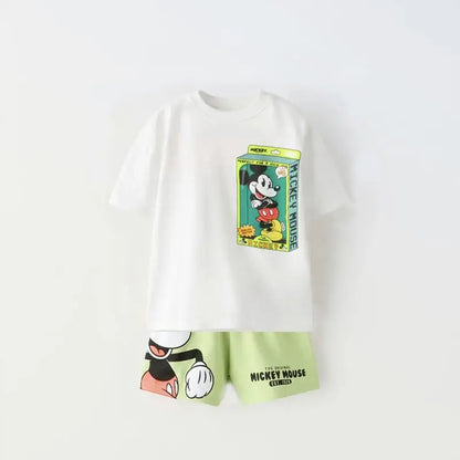 Disney Cartoon T-shirt Outfits Summer Clothing Baby Boys Short Sleeve Tops Shorts Casual Tracksuits Kids Mickey Tees Set 1-5 Age