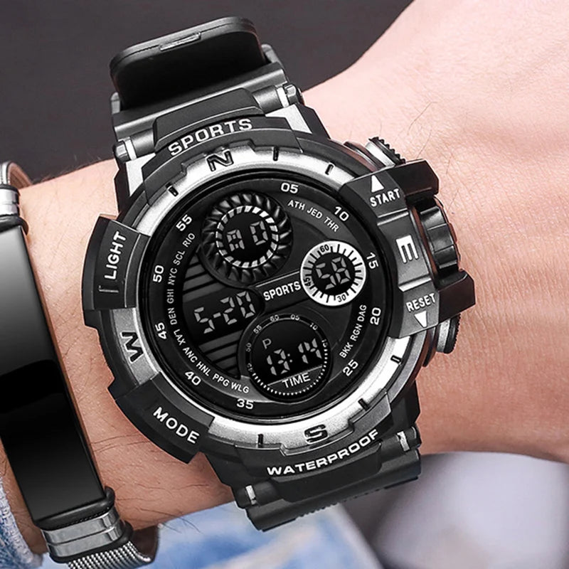 YIKAZE Men's Military Digital Watch Outdoor Men Sports Watch Waterproof Luminous Chronograph Clock Student Electronic Wristwatch