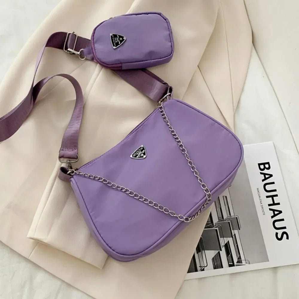 Two-piece Package Fashion Bag with Square Small Bags Women's Fashion Handbags Retro Messenger Bag Crescent Chain Crossbody Bag