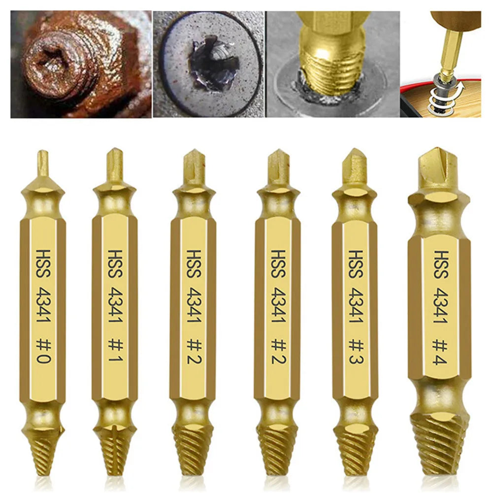 6PCS Damaged Screw Extractor Drill Bit Set Stripped Broken Screw Bolt Easily Take Out Demolition Tools Remover Extractor