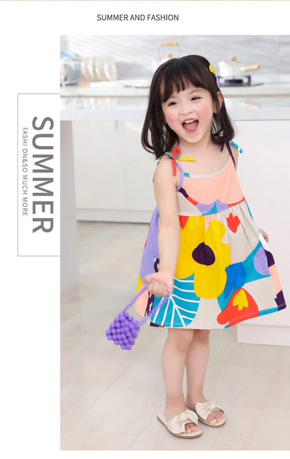 Summer Cute Girls Dress kids Girl Clothes Sleeveless Suspender Children's Clothing Princess Print Cotton Casual Dresses