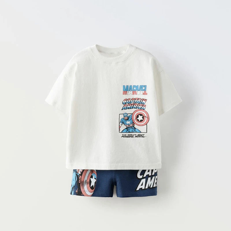 Car Tshirt+Shorts Two Piece Set Summer Clothing Boys Printed Tees Casual Sports Tees Black Shorts Trendy Costume Outer Wear