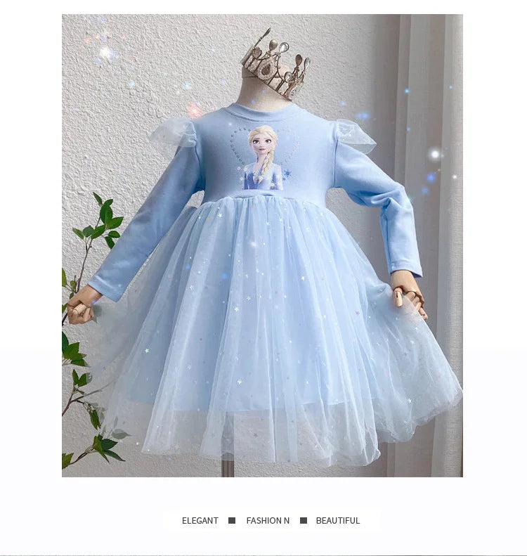 2024 New Princess Dress Girls Dress Long-sleeved For Children's Party Clothes Elsa Frozen Dress Spring Autumn Kids Dress 2-9Y