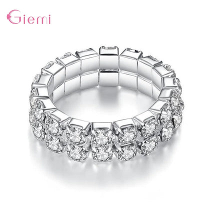 Hot Sale Real 925 Silver Top Quality Cubic Sparkling Stackable Crystals Adjustable Rings For Women Girls Bridal Jewelry