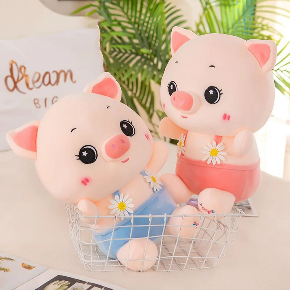 23CM Net Red New Strap Piglet Plush Toy Flower Strap Male And Female Couple Doll Festival Gift Friends Birthday Gift