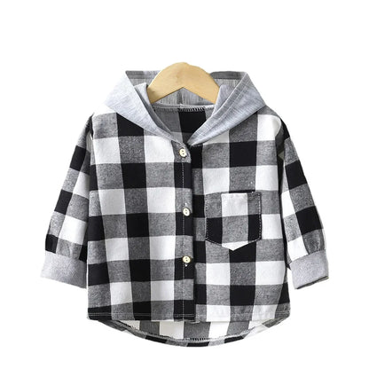 Spring Baby Boys Plaid Hooded Shirts Kids Cotton Clothes Autumn Girls Shirts Coat Girls Long-Sleeve Jacket Bottoming Clothing